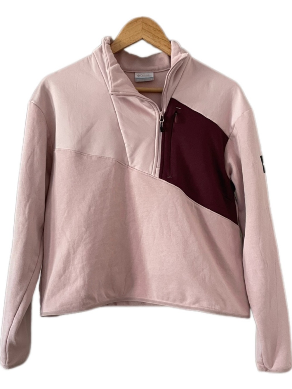 Women's Columbia Pink Asymmetrical Quarter Zip Sweatshirt with Fleece Lining - L